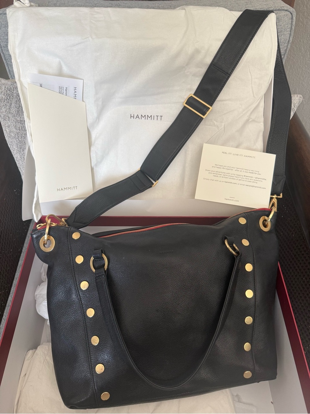 Hammitt Black Leather Shoulder Bag with Gold-Tone Studs